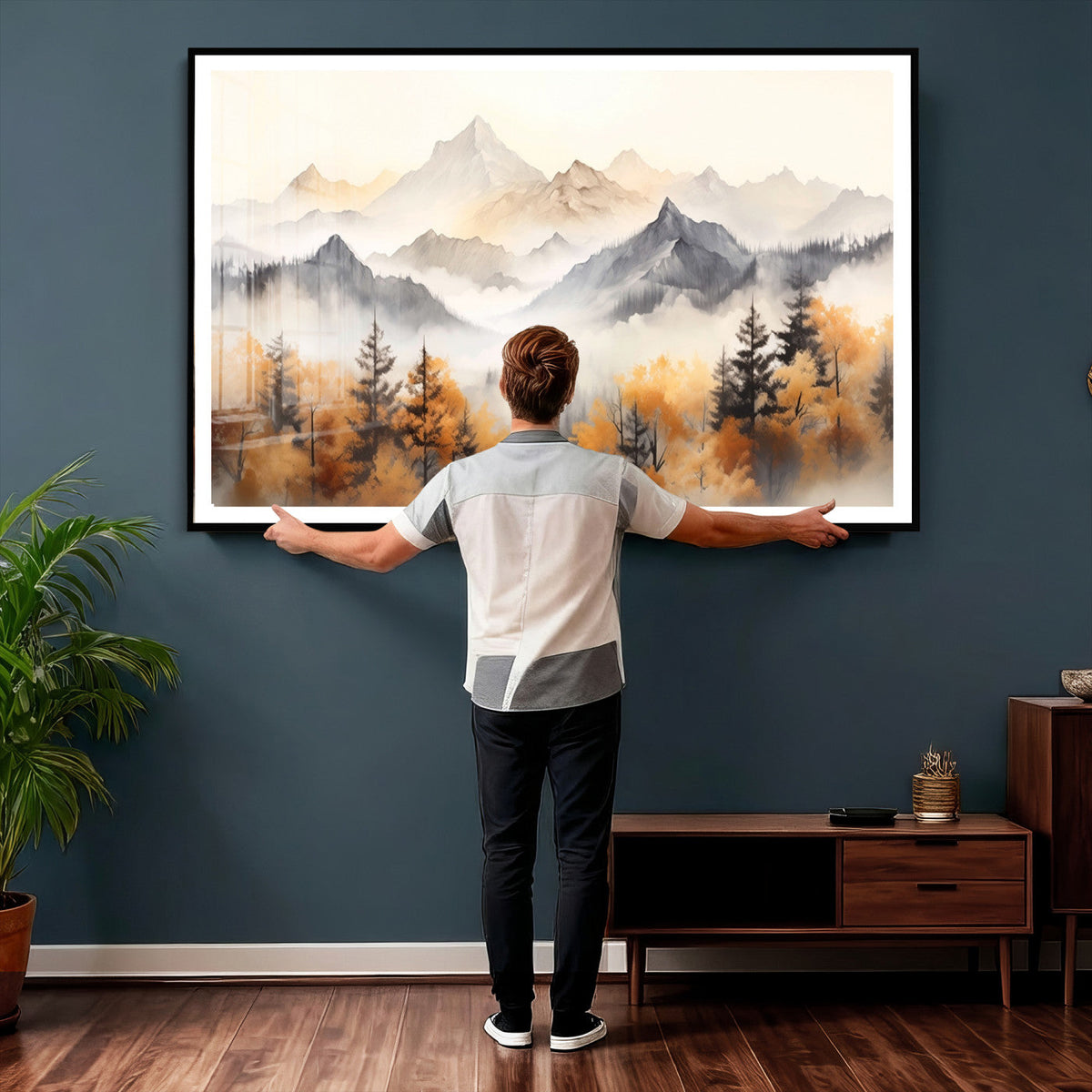 Abstract Mountain Wall Art | Misty Mountain Forest and