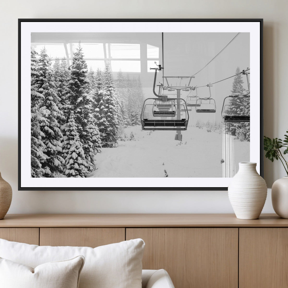 Ski Wall Art - Ski Lift Wall Art Canvas Print Snow Covered