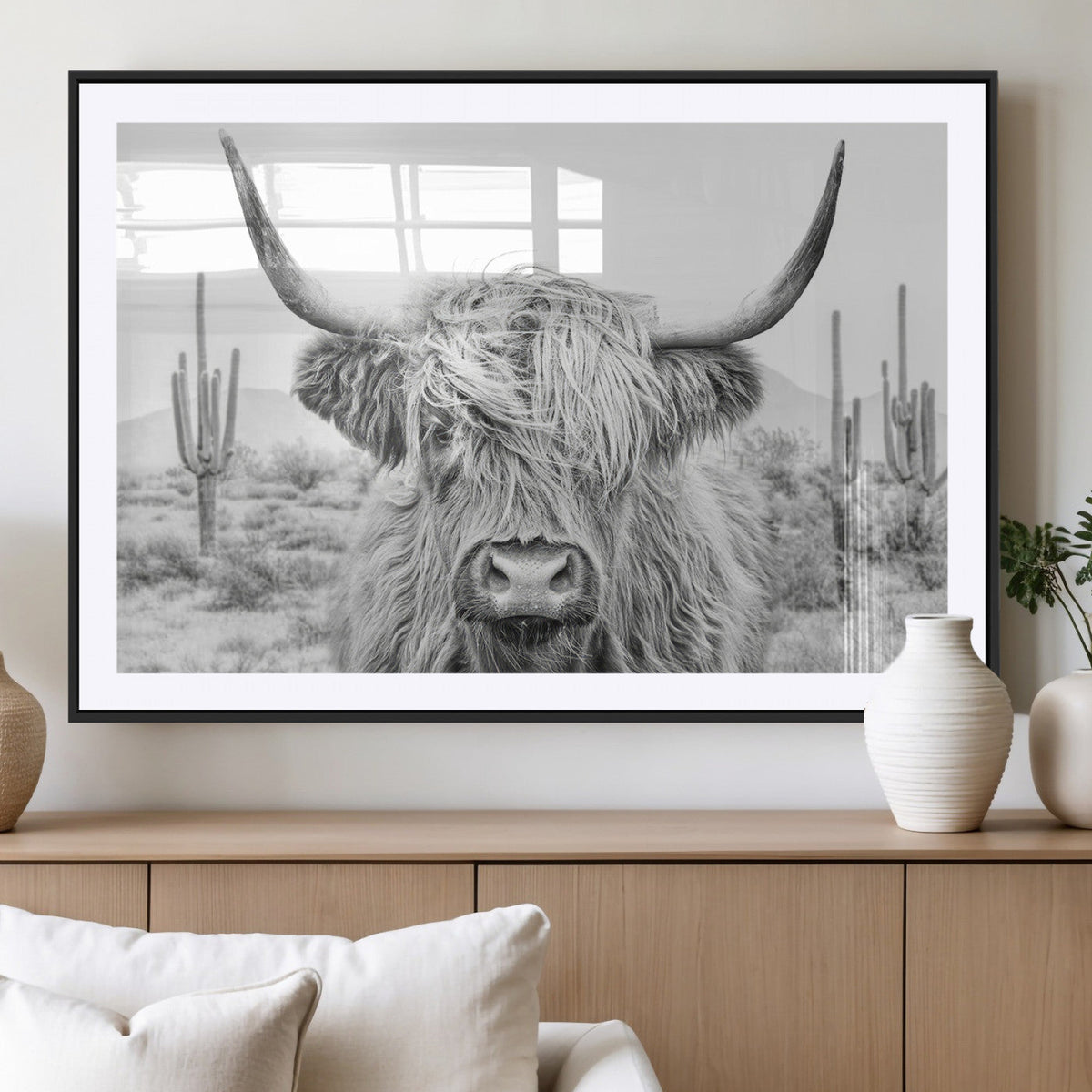 Rustic Charm | Cow Longhorn Black White Bighorn Wall Art