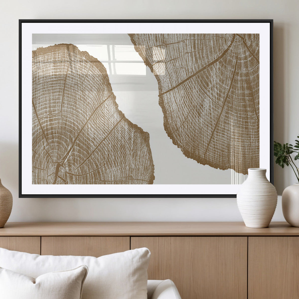 Rustic Brown Tree Ring Wall Art Canvas Print – Framed and