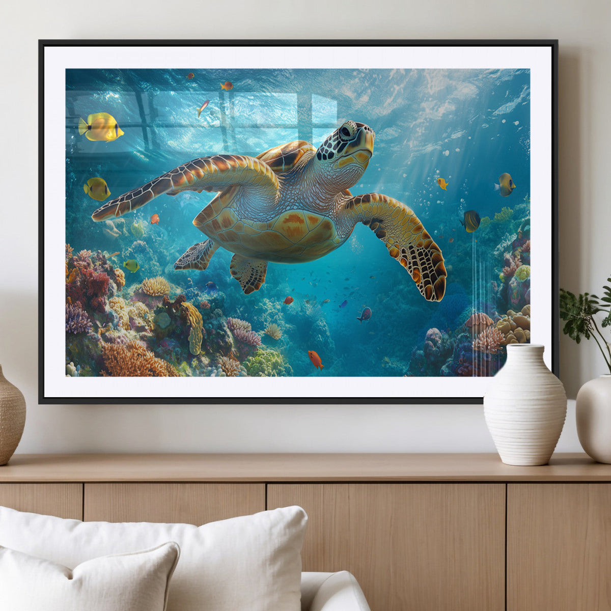 Sea Turtle Underwater Canvas Wall Art Print - Vibrant Ocean