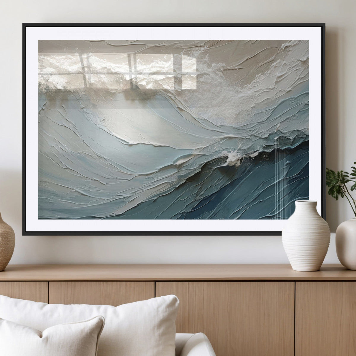 Waves Abstract Wall Art Print, Modern Framed Abstract Canvas
