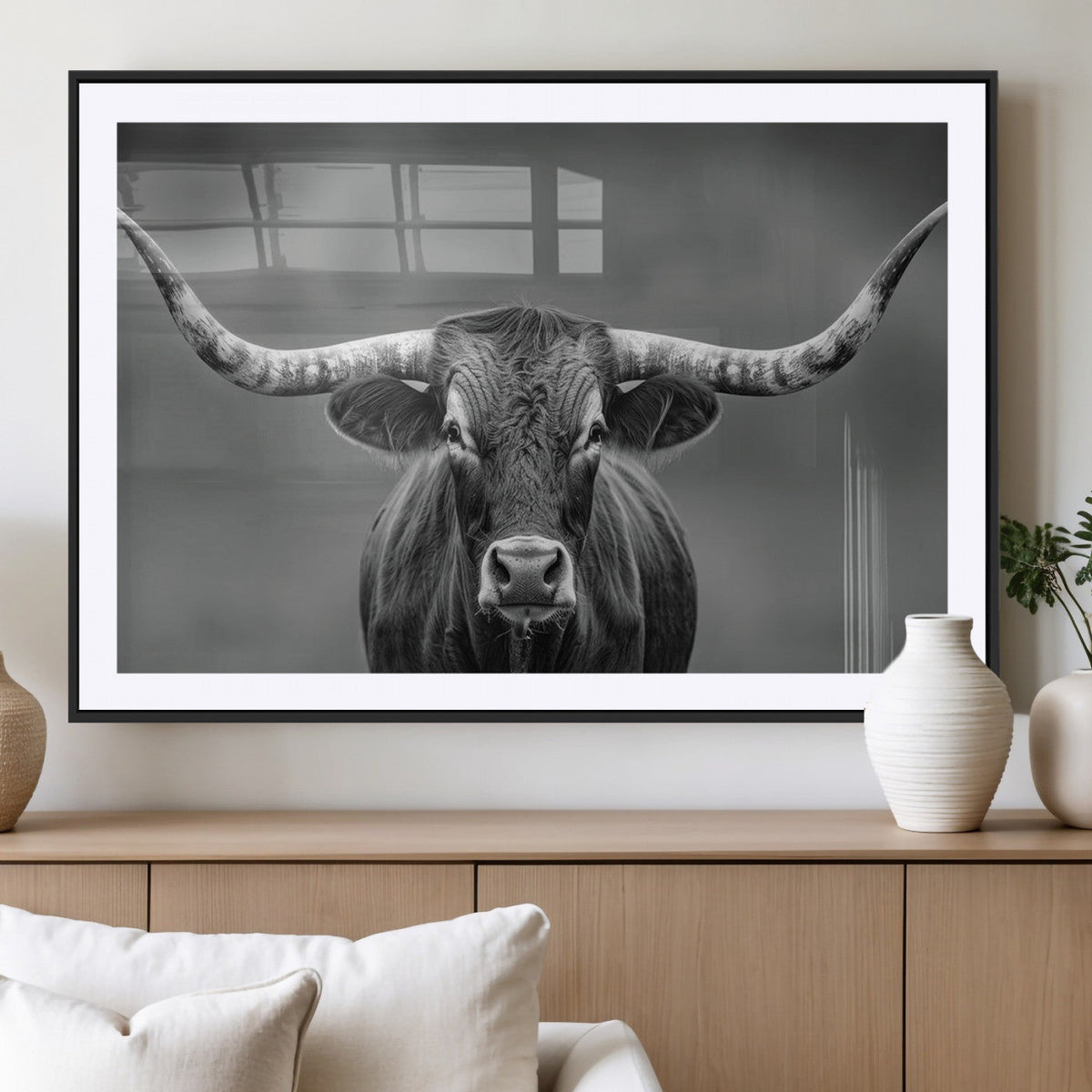 Texas Longhorn Wall Art Canvas Print – Framed Western Bull