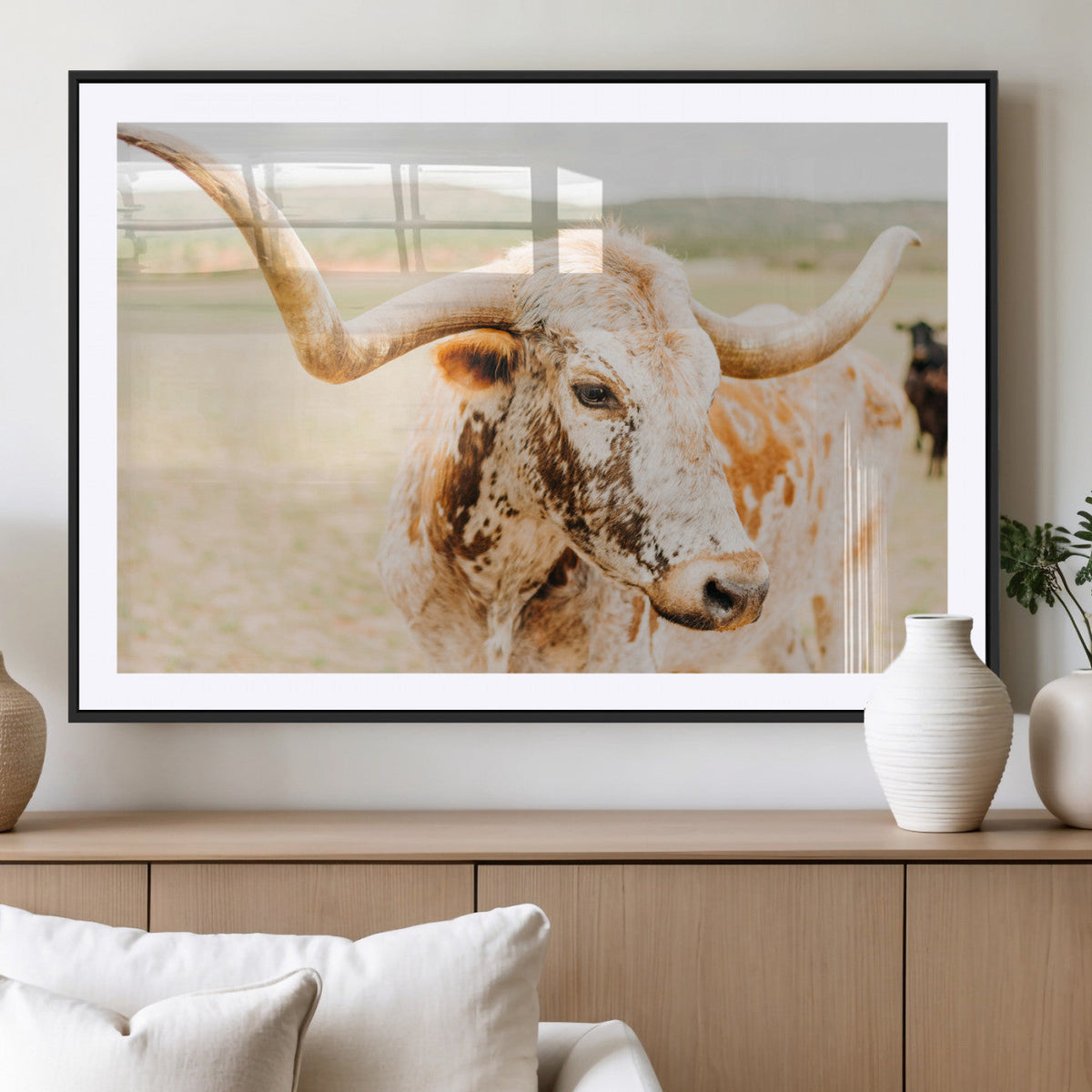 Texas Longhorn Wall Art Canvas Print – Framed Spotted Cow