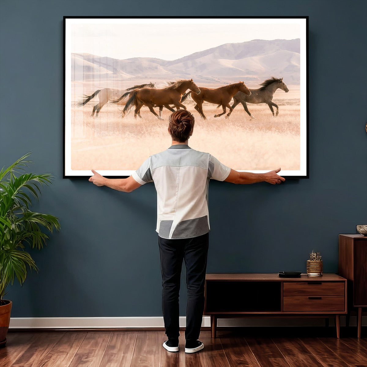 Wild Horse Wall Art Canvas Print – Framed Rustic Western Art