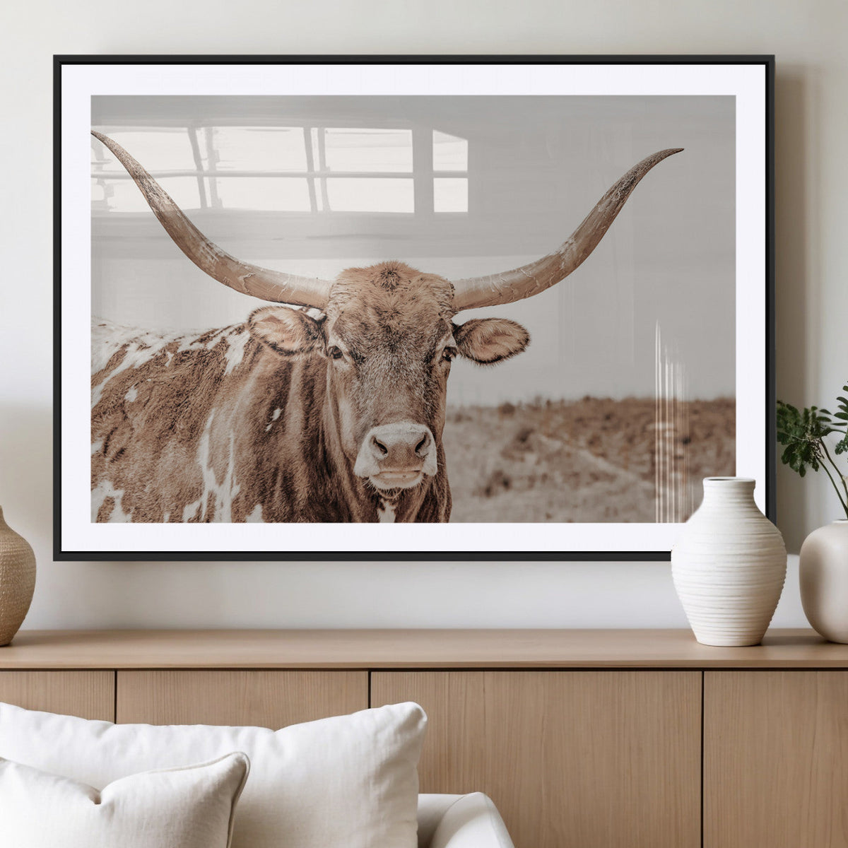 Longhorn Cow Wall Art Canvas Print – Framed Texas Ranch