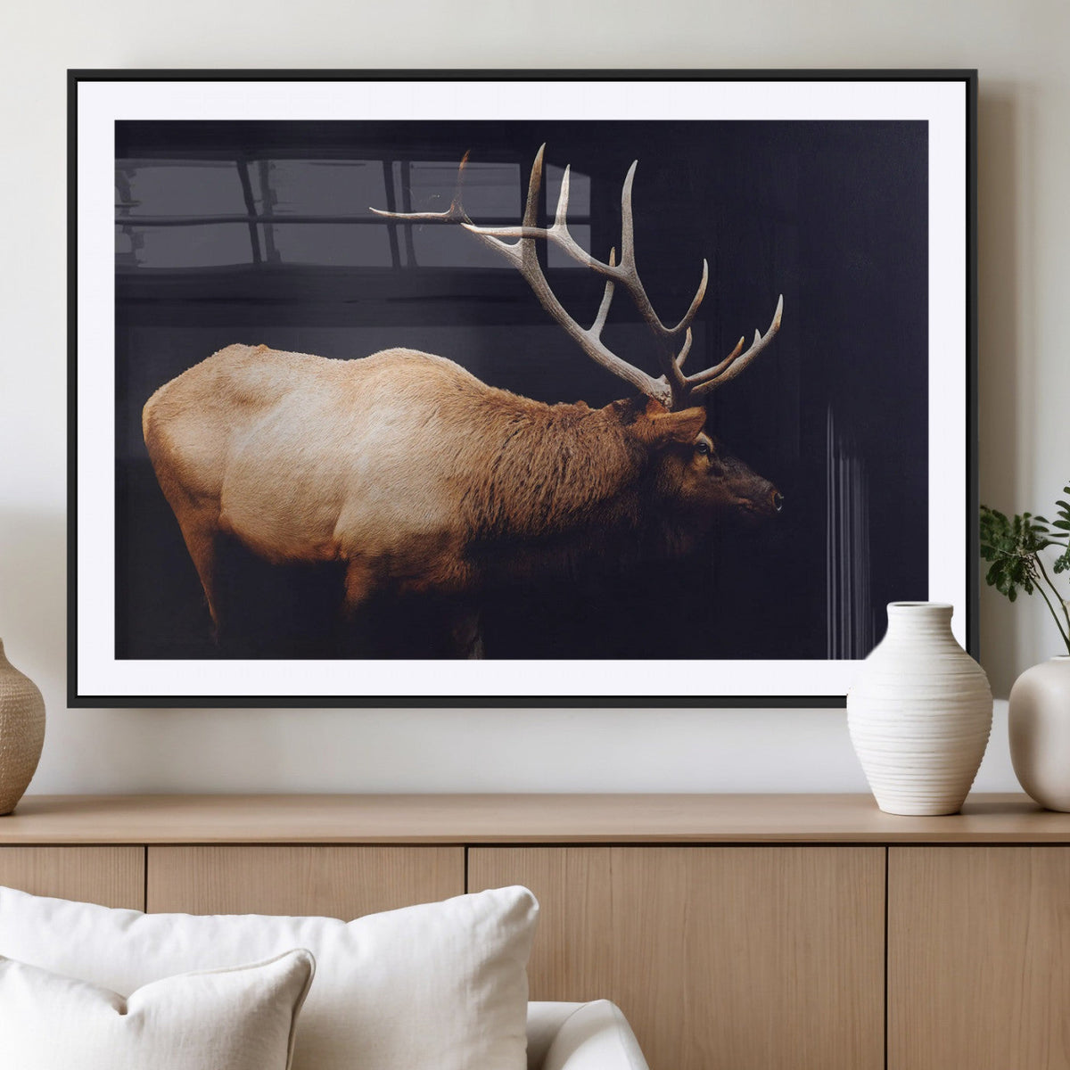 Rustic Elk Wall Art Canvas Print – Framed Moody Wildlife Art