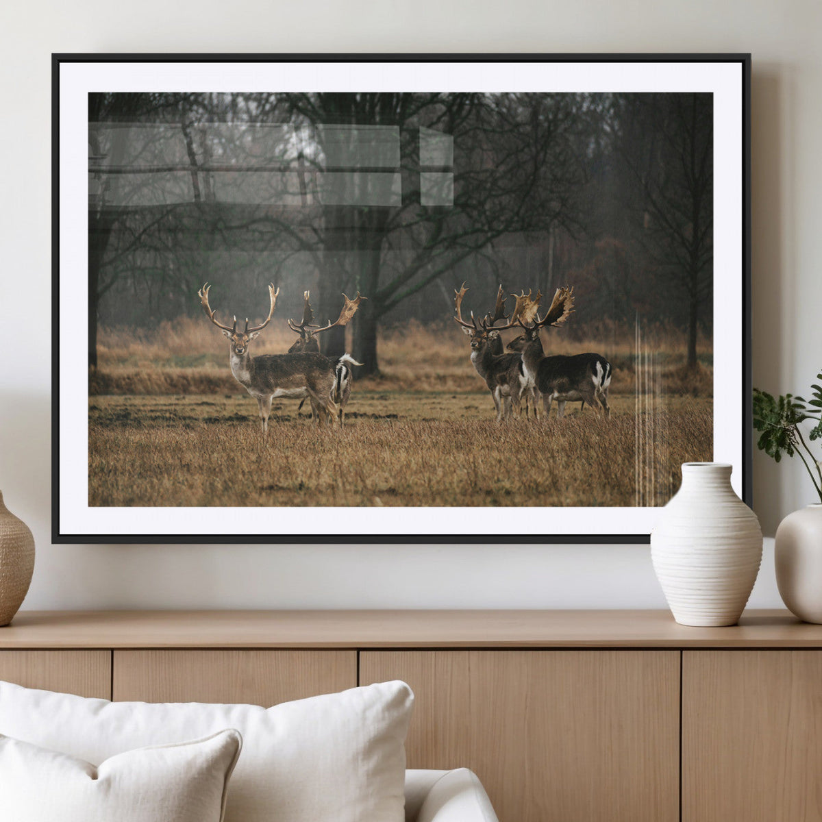 Deer Wall Art Canvas Print – Framed Rustic Wildlife Stags