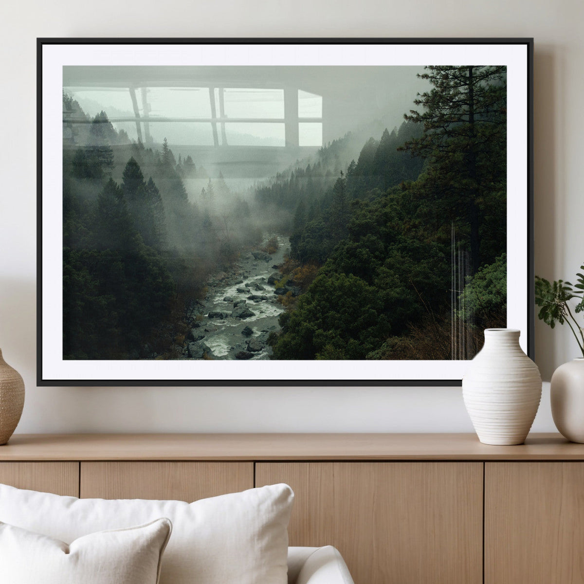 Misty Forest Wall Art Canvas Print – Framed Foggy River