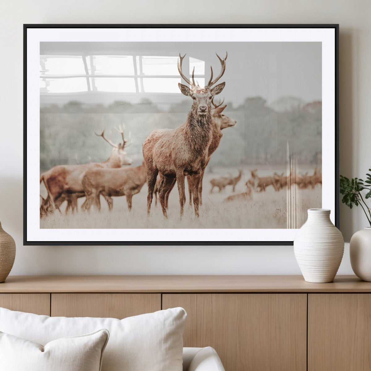 Rustic Nature Wall Art Canvas Print – Stag Woodland Framed