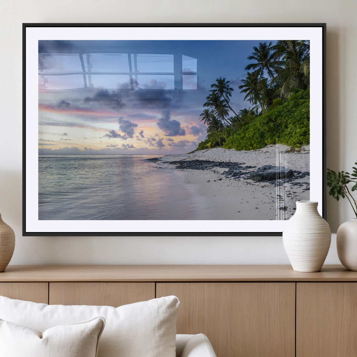 Tropical Beach Wall Art Canvas Print – Framed Sunset Glow