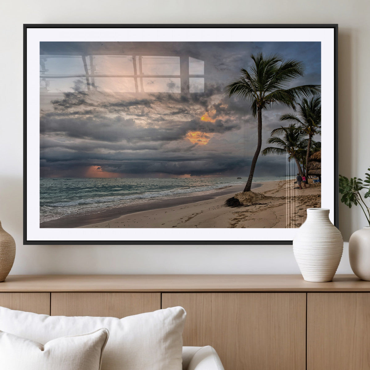 Tropical Storm Wall Art Canvas Print – Framed Moody Beach