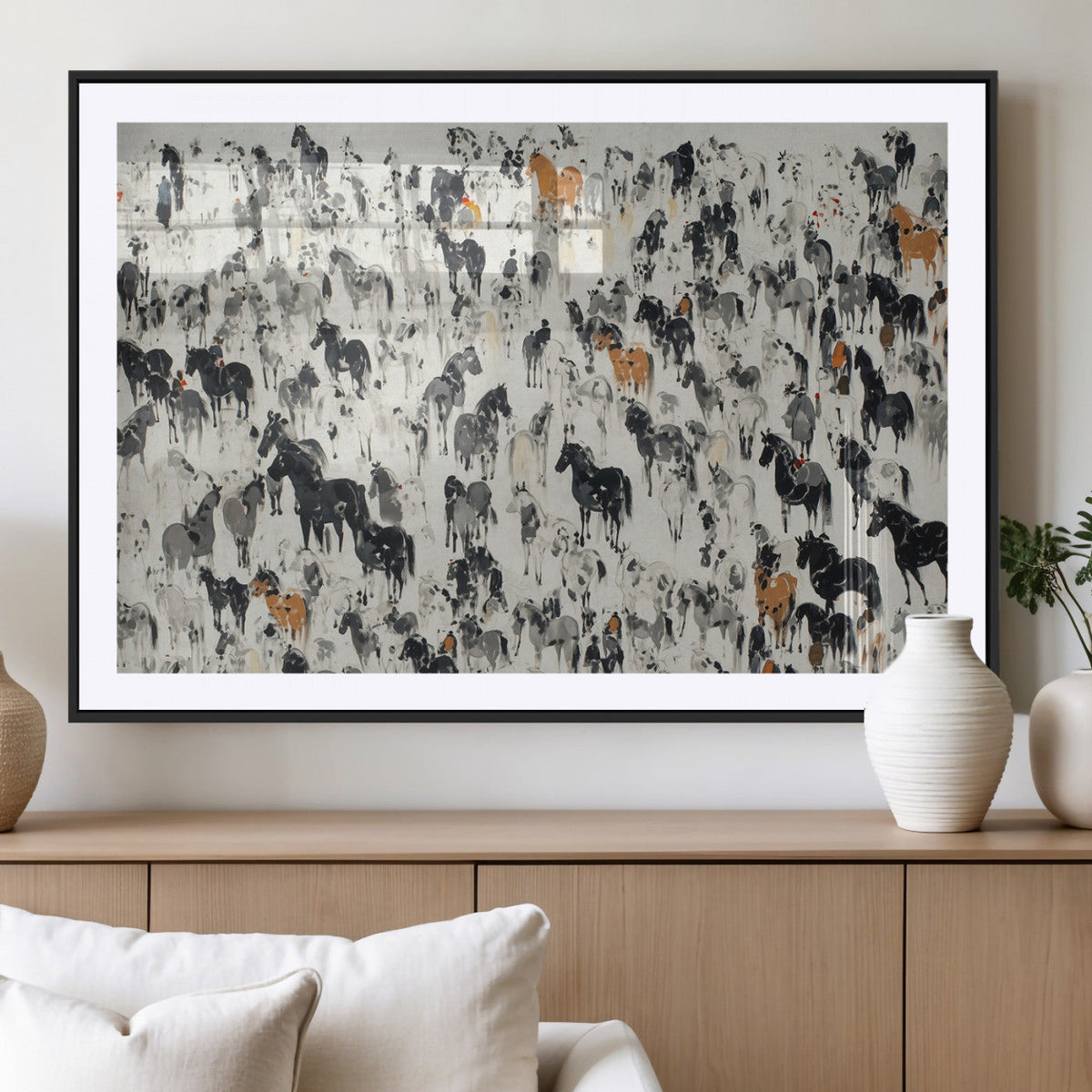 Wild Horse Stampede Wall Art Canvas Print – Monochrome