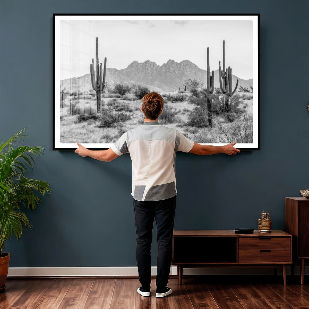 Black White Arizona Desert Canvas Wall Art Cactus Farmhouse