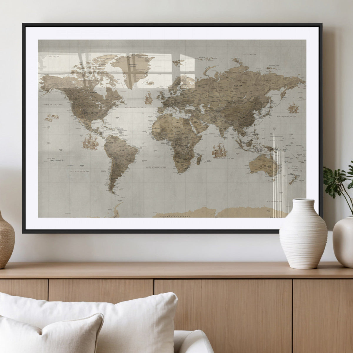 Detailed World Map Wall Art Canvas Print