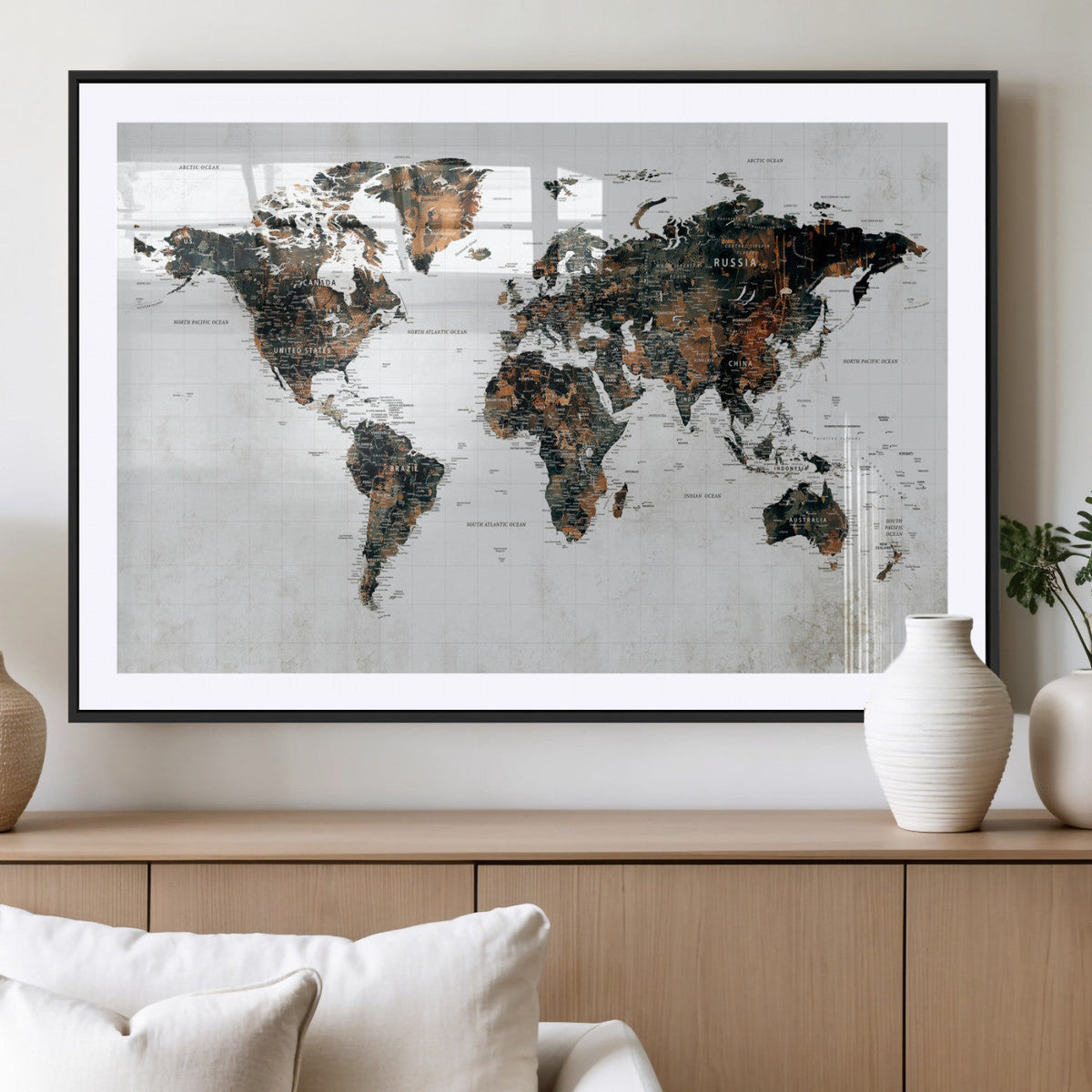 Large World Map Canvas Print – Framed Travel Map Wall Art