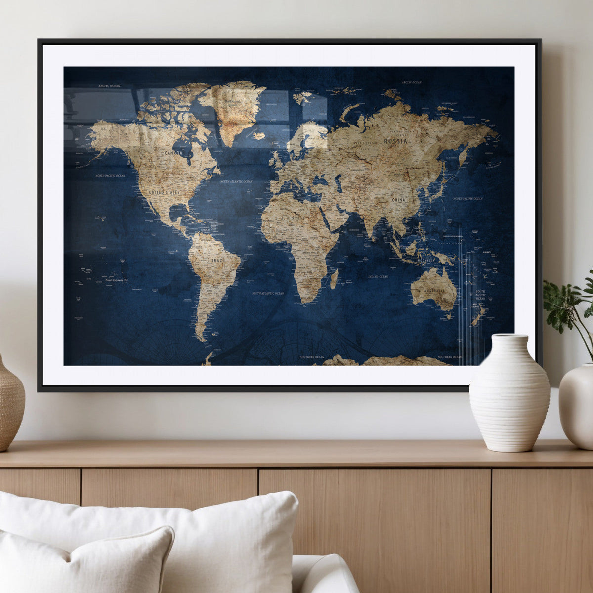 World Map Canvas Print – Framed Travel Map Wall Art for