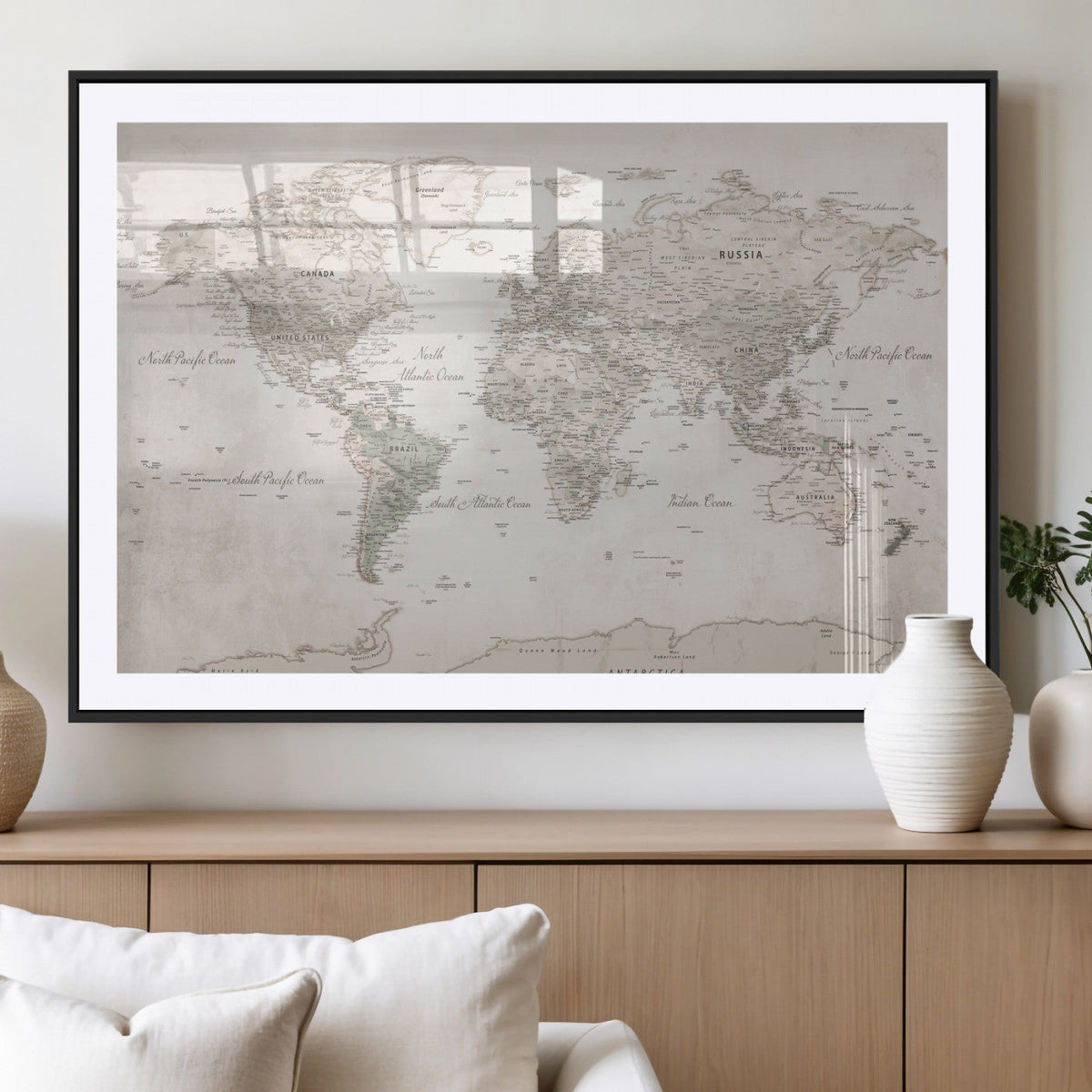 Antique Style World Map Canvas Print - Vintage Detailed