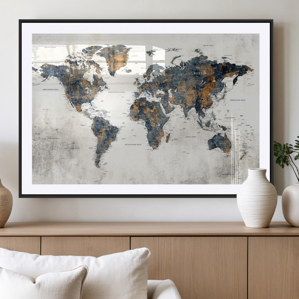 World Map Wall Art Canvas Print for Office Wall Decor