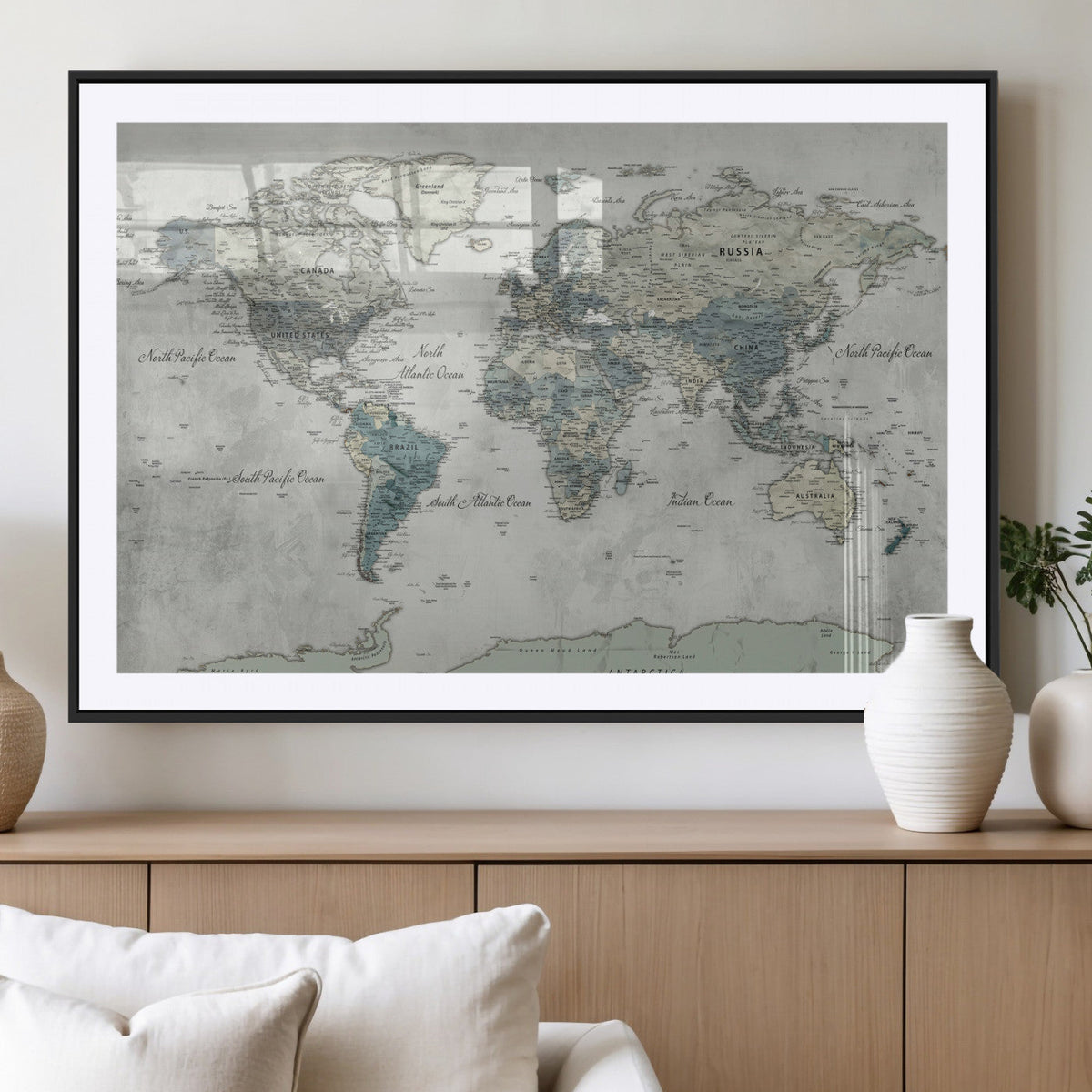 Neutral Vintage World Map Canvas Wall Art Print, Classic Map