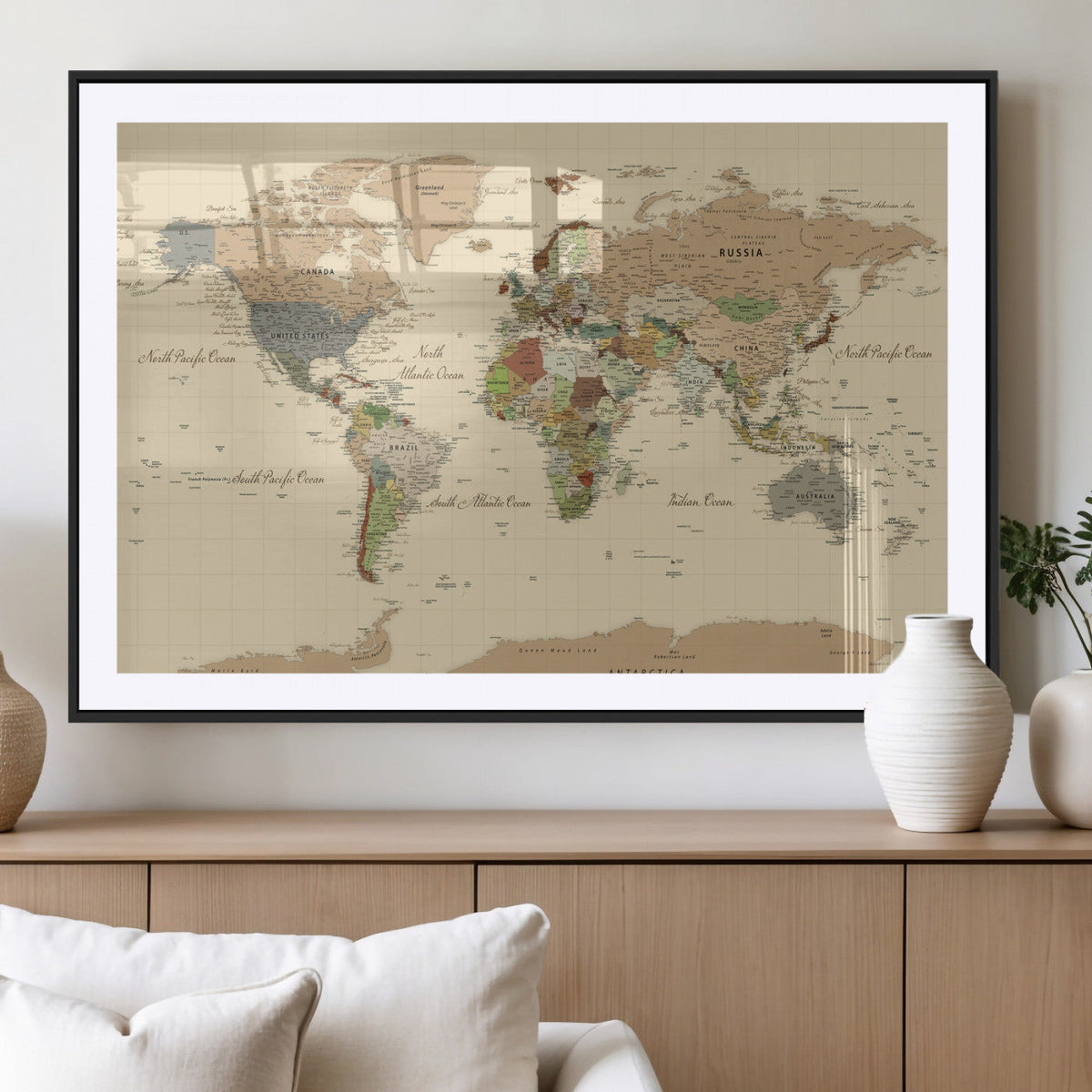 Extra Large World Map Canvas Print – Detailed Map of the