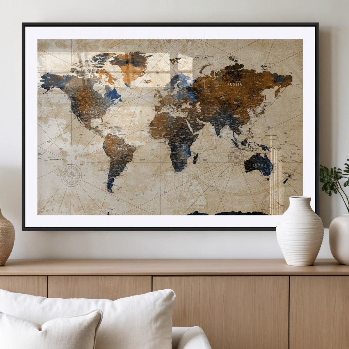 World Map Canvas Print – Framed Travel Map Wall Art for