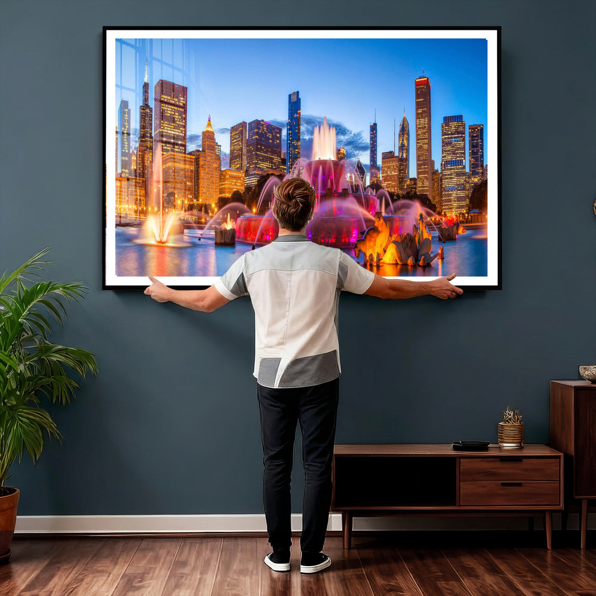 Chicago Wall Art Canvas Print, Chicago City Downtown Night