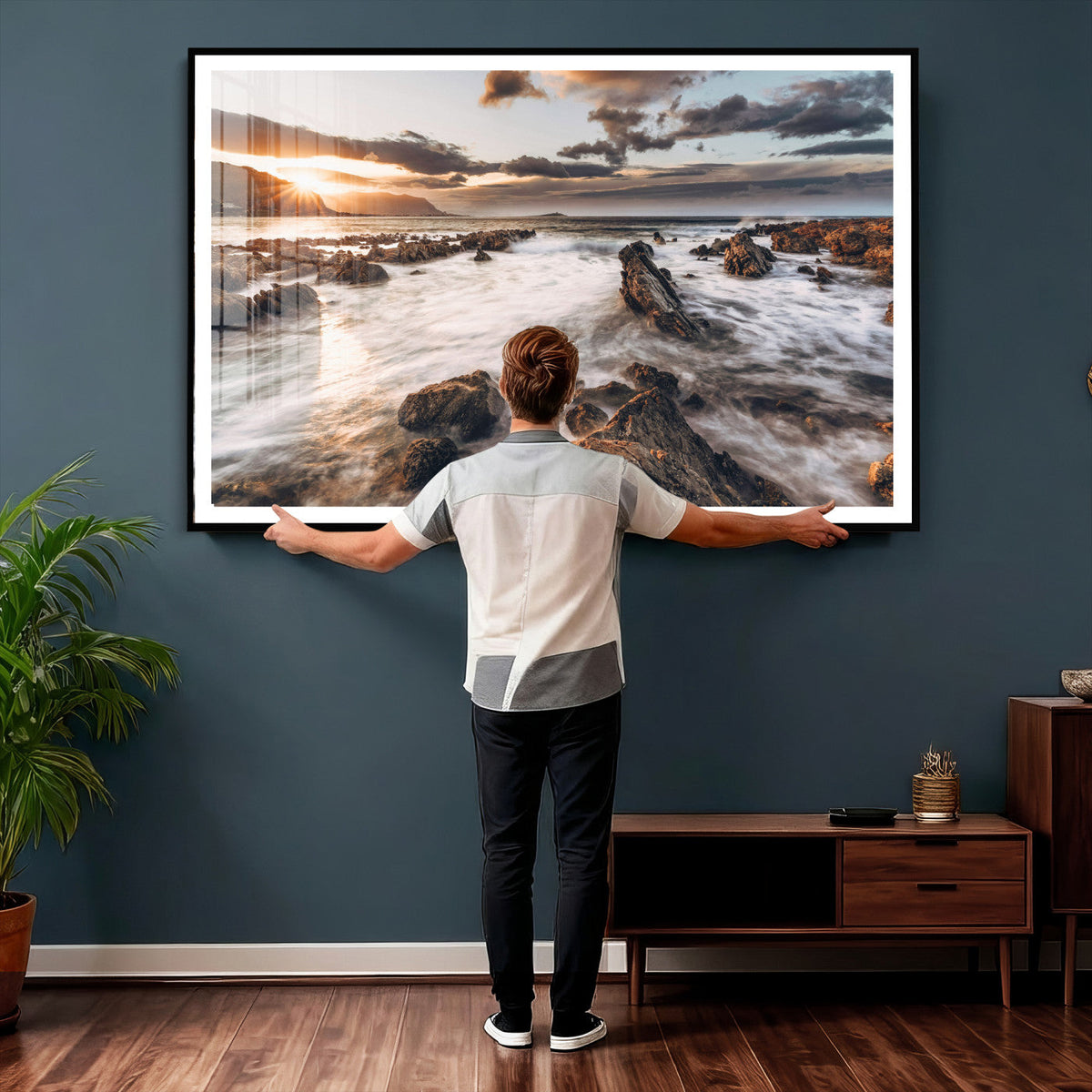 Rocky Coast Ocean Sunset Wall Art Canvas Print, Dramatic