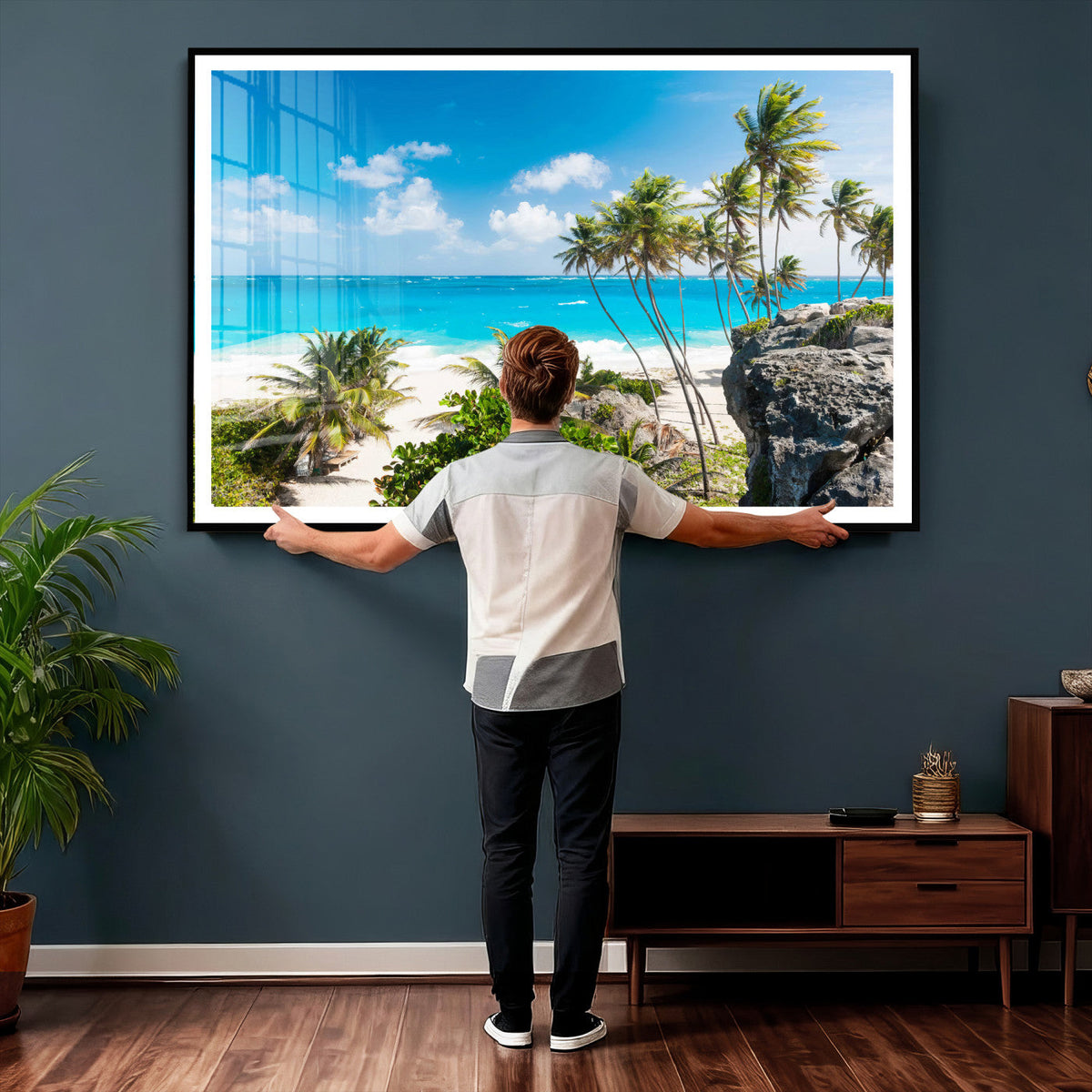 Tropical Beach Wall Art Canvas Print, Palm Tree Ocean