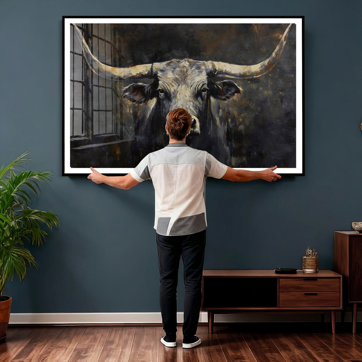 Rustic Longhorn Bull Wall Art Canvas Print – Vintage Western
