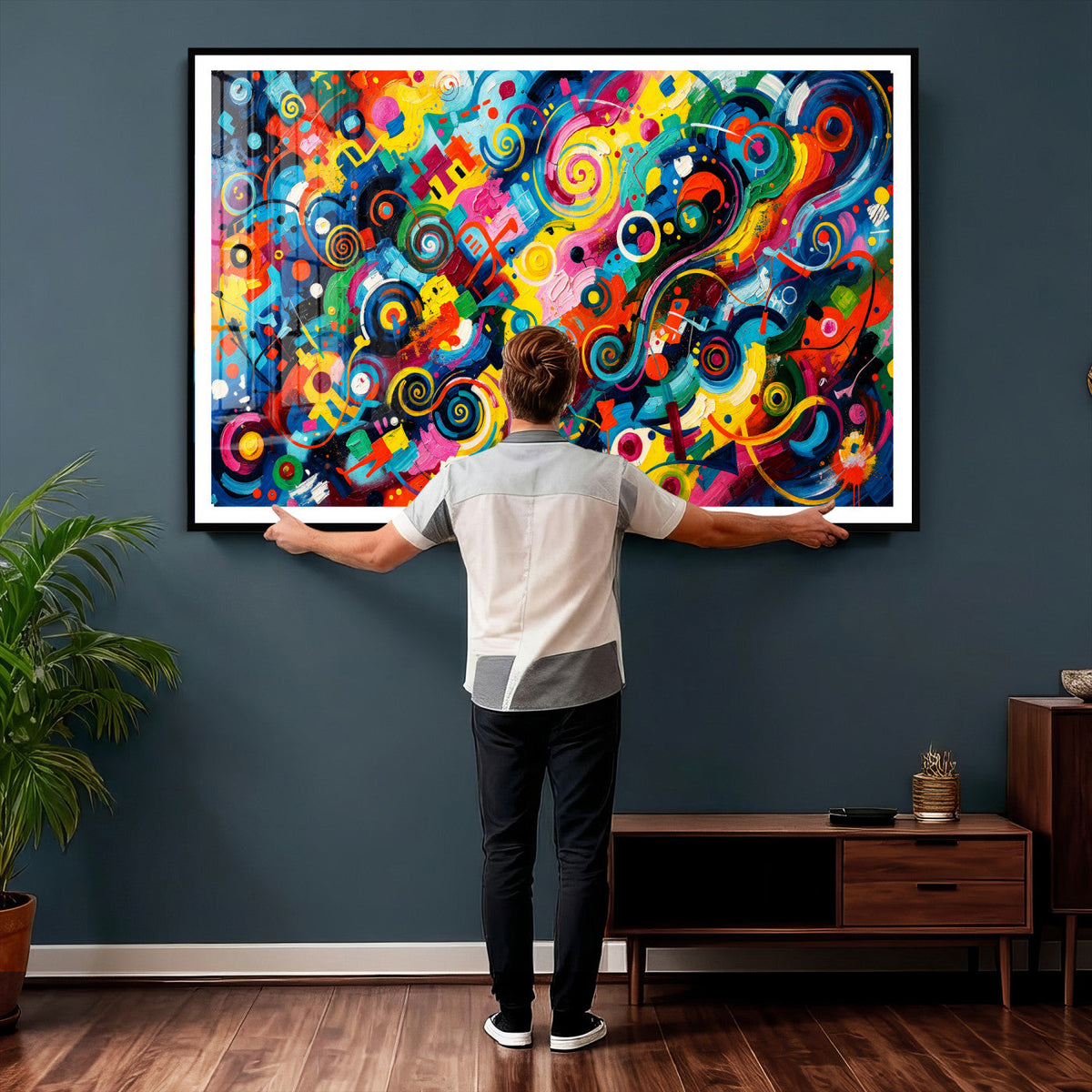Geometric Abstract Wall Art Canvas Print, Bold Color