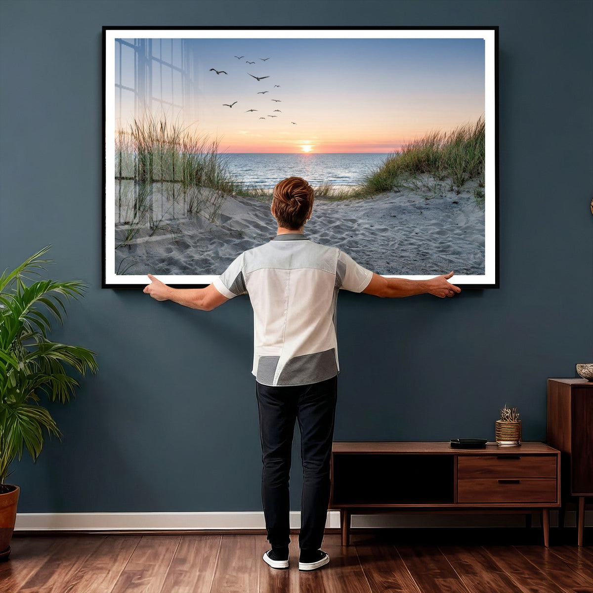 Sandy Dune Path Sunset Canvas Wall Art — Seagulls Beach