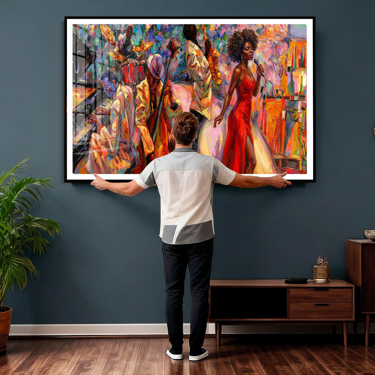 African American Jazz Singer Canvas Art — Red Dress Black