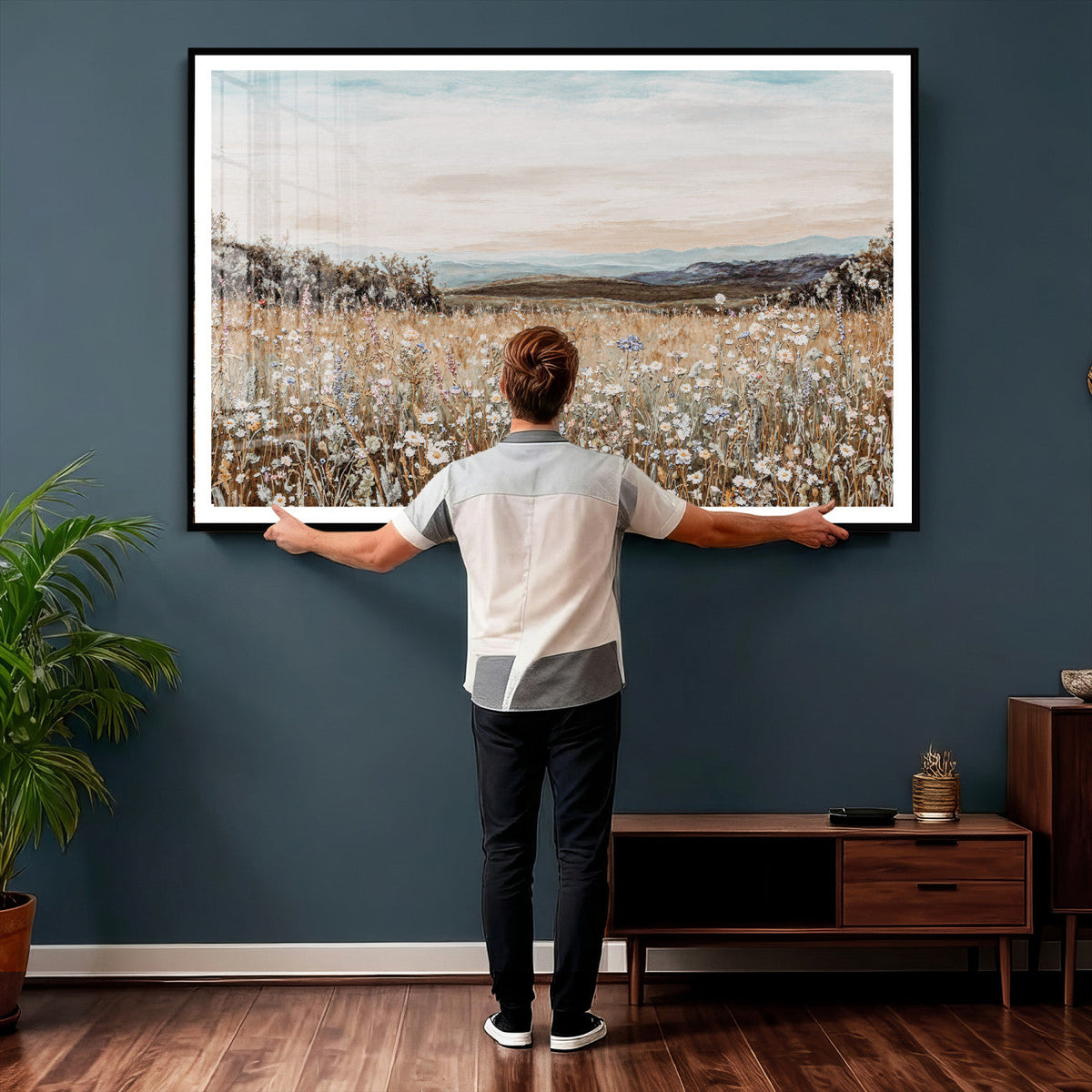 Neutral Wildflower Field Canvas Wall Art — Beige Earth Tone