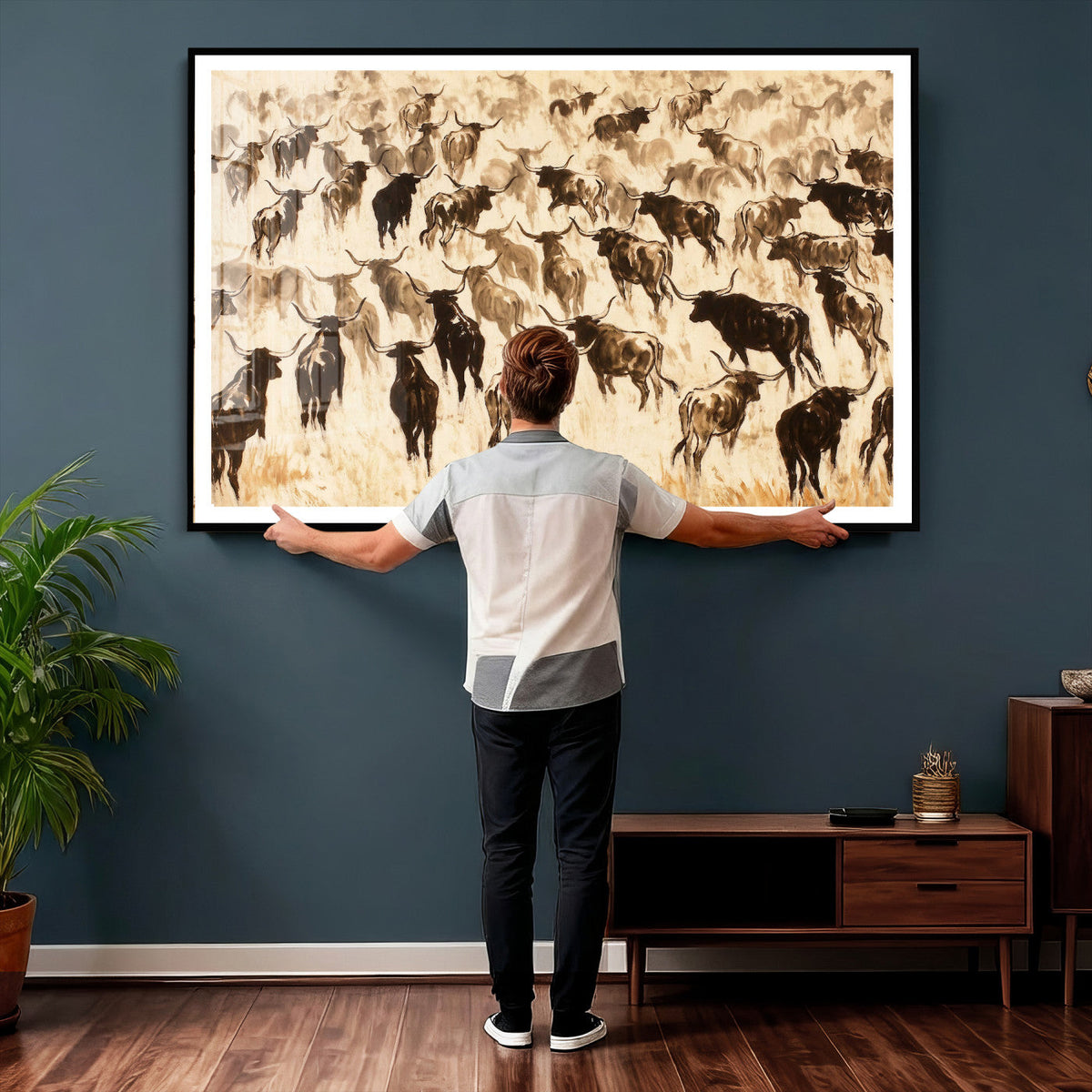 Texas Longhorn Sepia Canvas Wall Art, Western Cattle