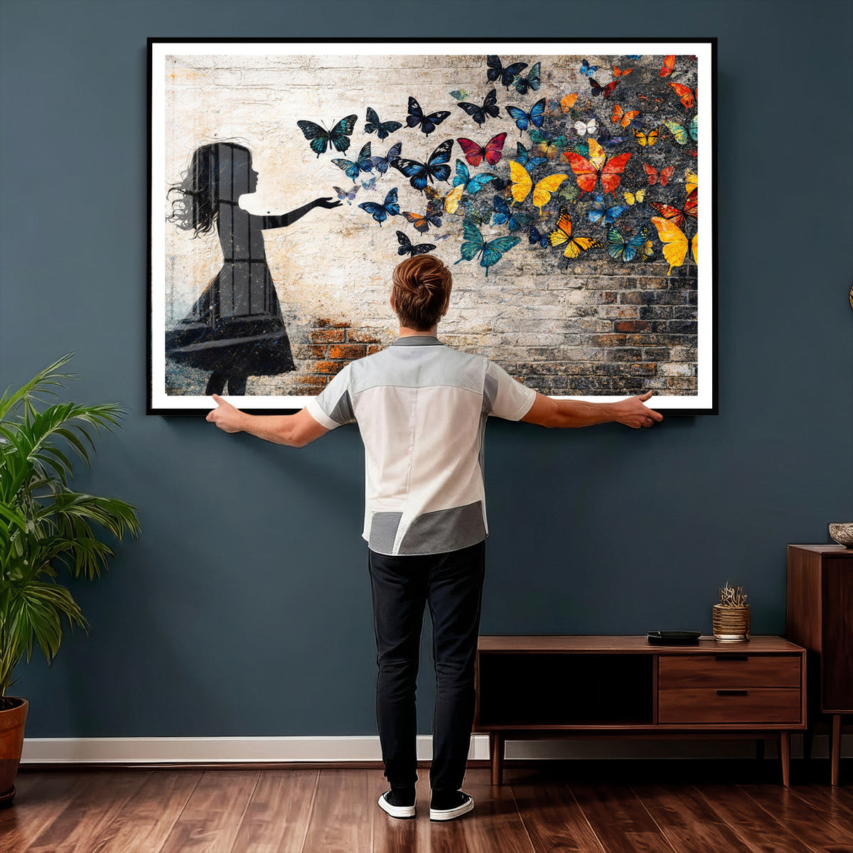 Banksy Butterfly Girl Wall Art Canvas Print, Framed Street