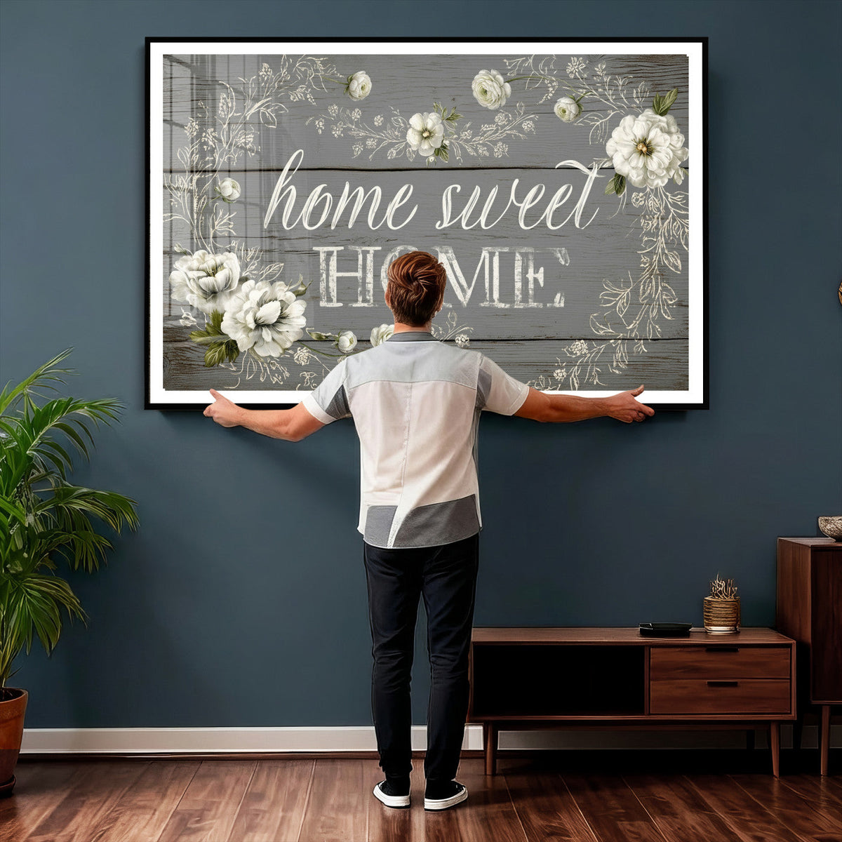 Home Sweet Home Wall Art Canvas Print, Floral Farmhouse