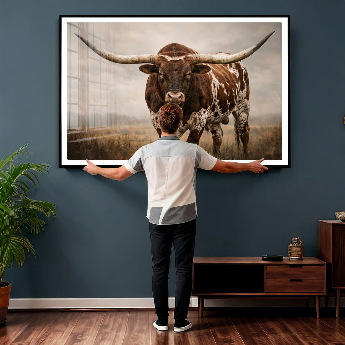 Texas Longhorn Canvas Wall Art Western Bull Desert Moody