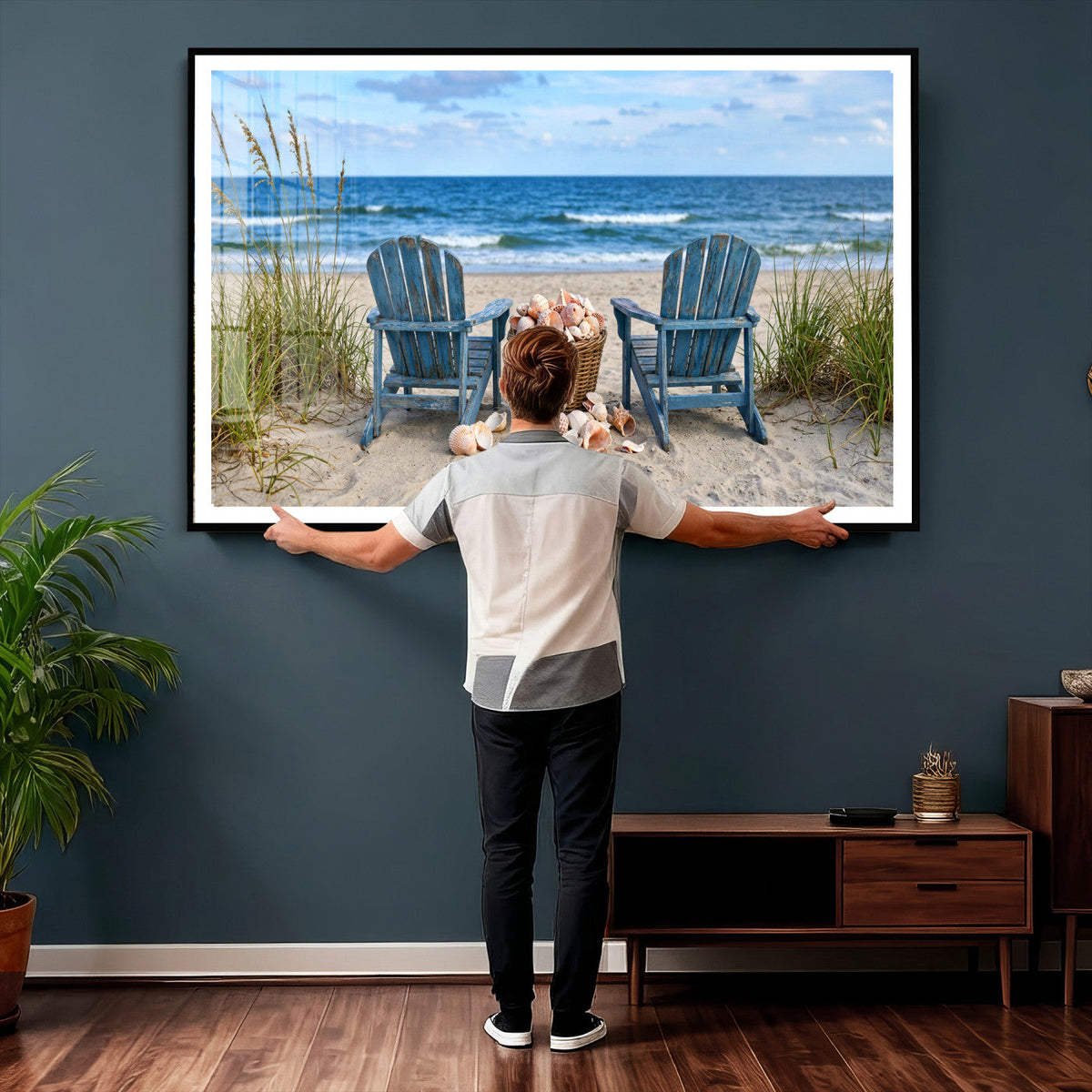 Large Beach Canvas Wall Art Coastal Adirondack Chairs Ocean
