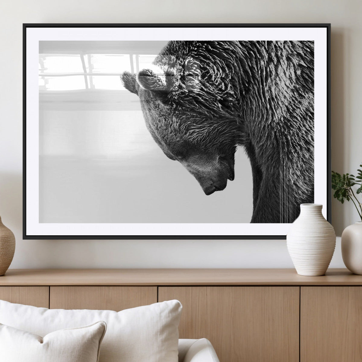 Black and White Grizzly 399 Bear Canvas Print Wall Art |
