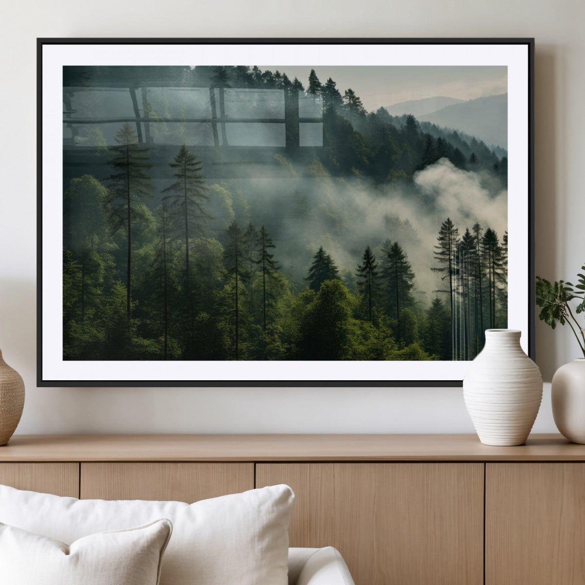 Misty Forest Wall Art Premium Canvas Print a Foggy and