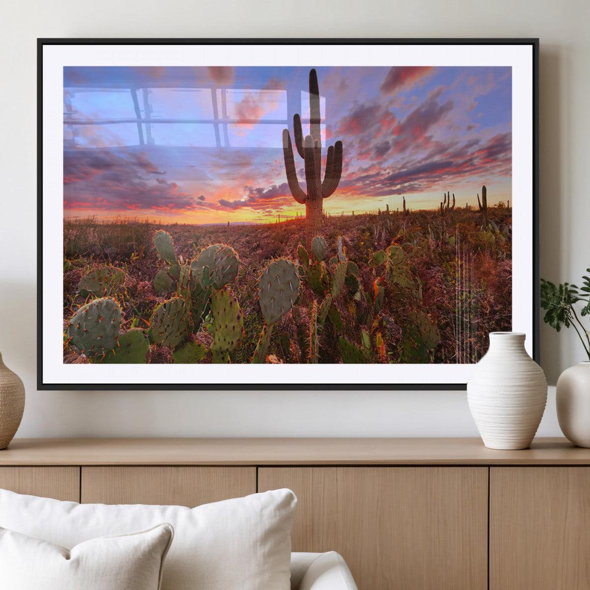 Arizona Desert Wall Art Canvas Print - Framed Deser Sunset