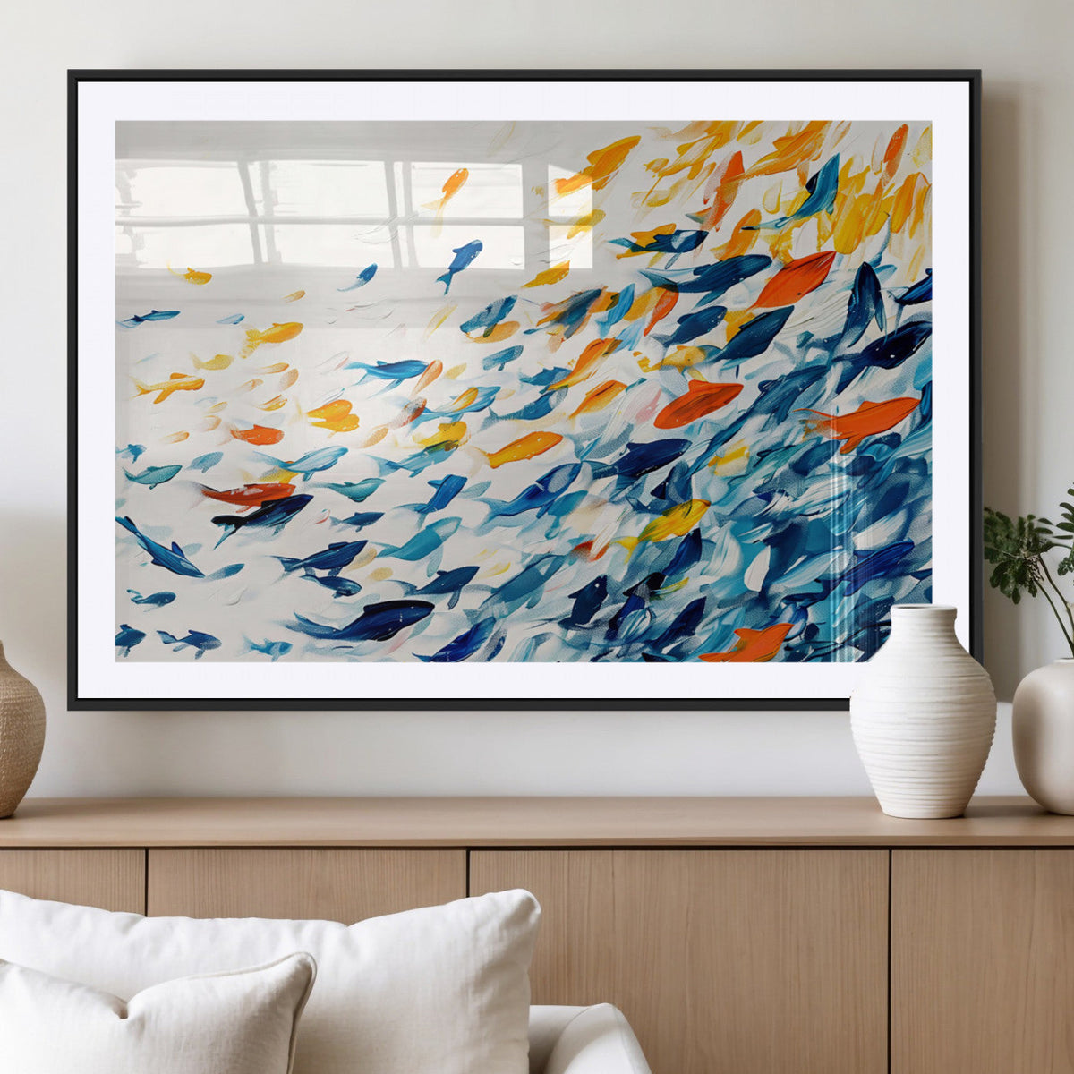 Abstract Fish Shoal Wall Art Canvas Print, Colorful Fish