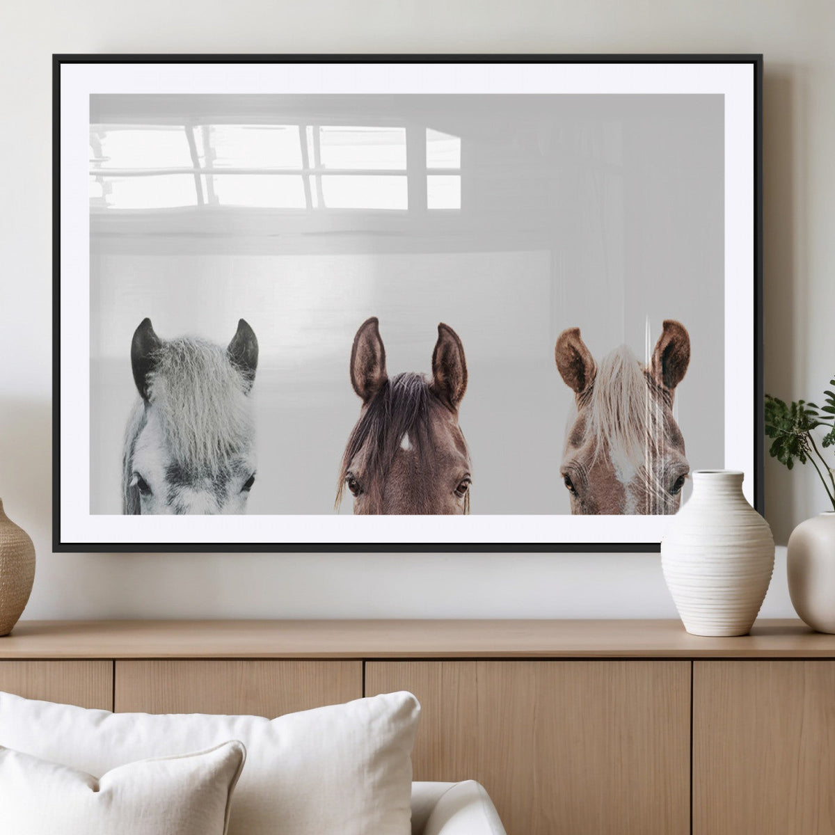 Horse Wall Art - Minimalist Horse Triptych Wall Art – Modern