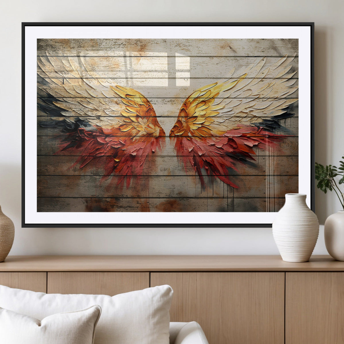 Abstract Angel Wings Canvas Wall Art – Framed and Ready to