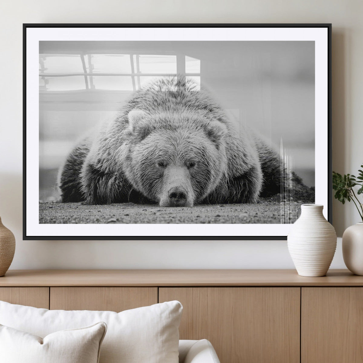 Resting Grizzly Bear Wall Art Canvas Print – Majestic Lazy