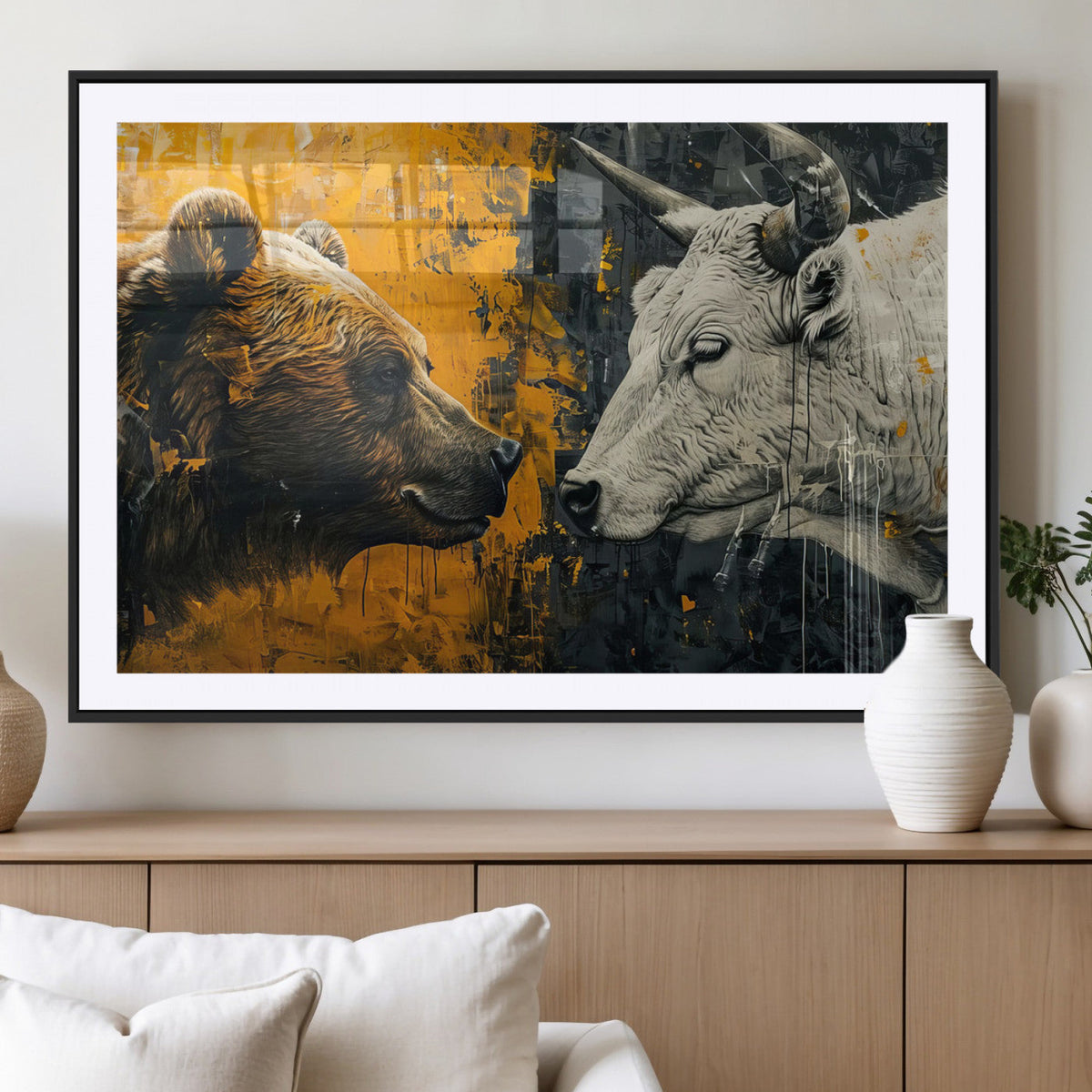 Bear and Bull Wall Art Canvas Print – Abstract Animal