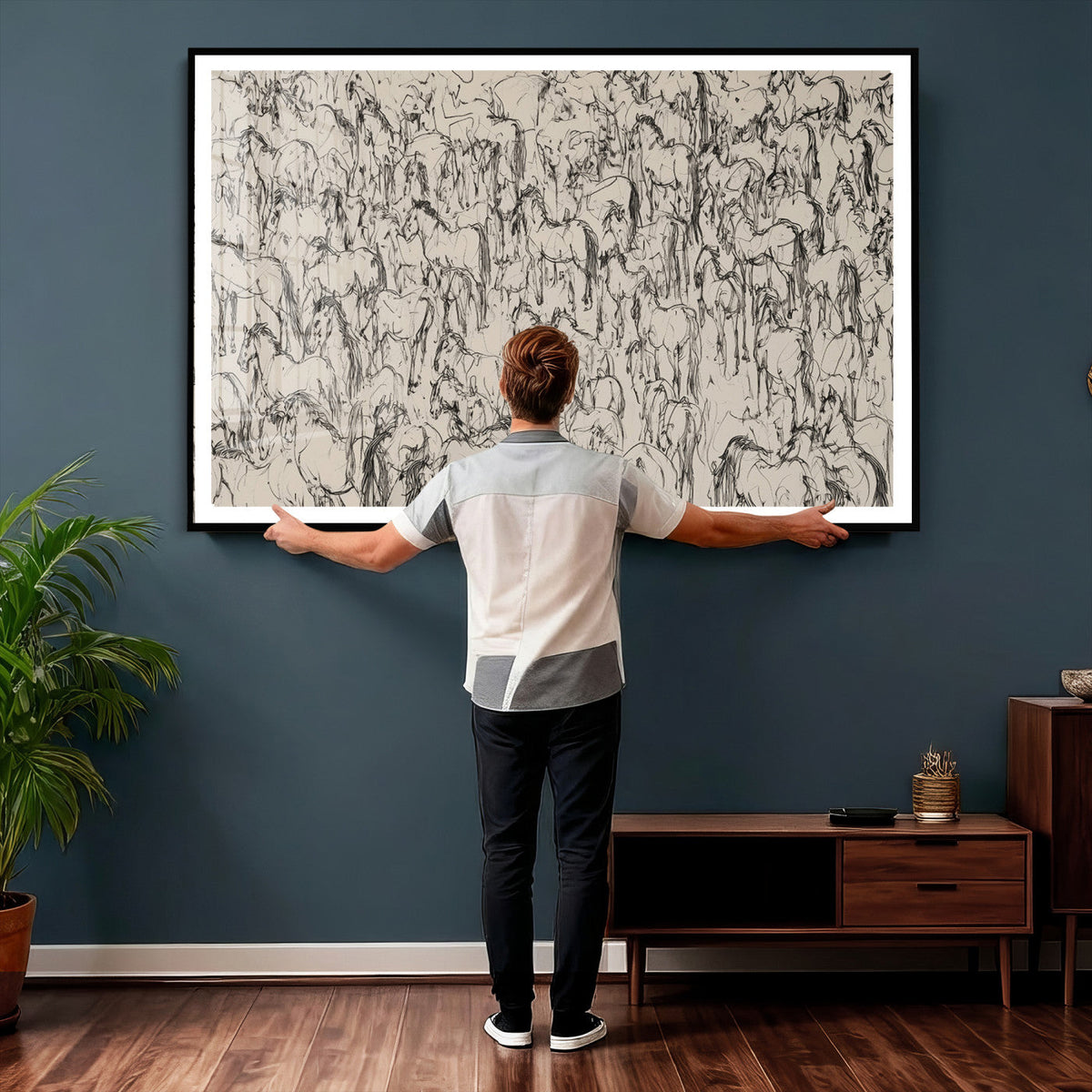 Abstract Horse Sketch Wall Art | Ready to Hang and Framed |