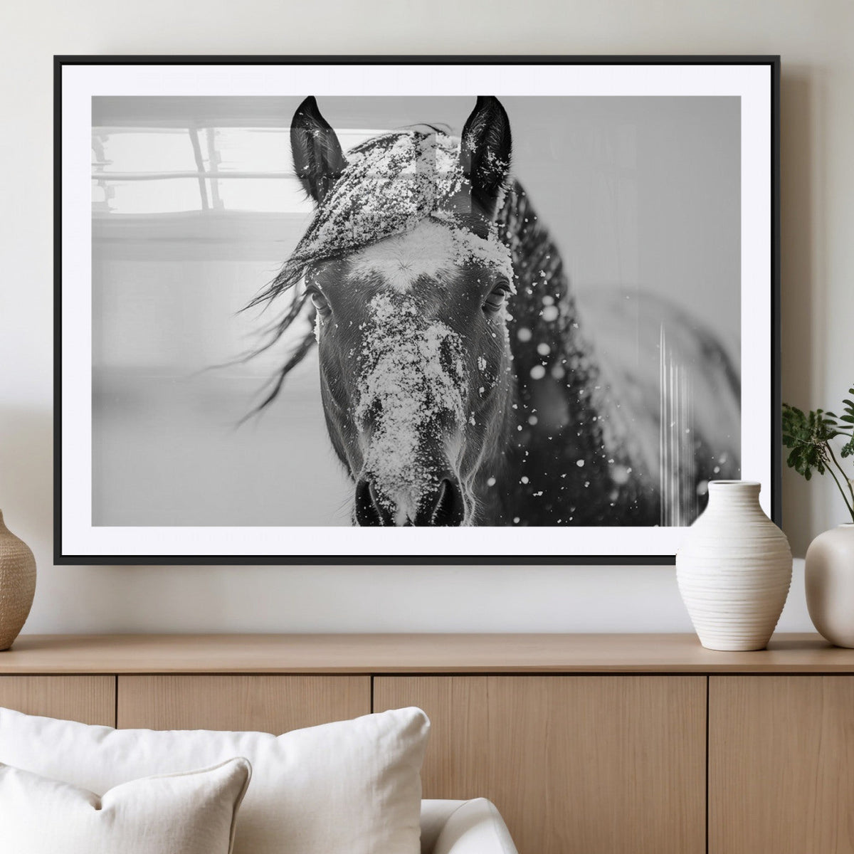 Western Wall Art | Black and White Winter Horse Wall Art |