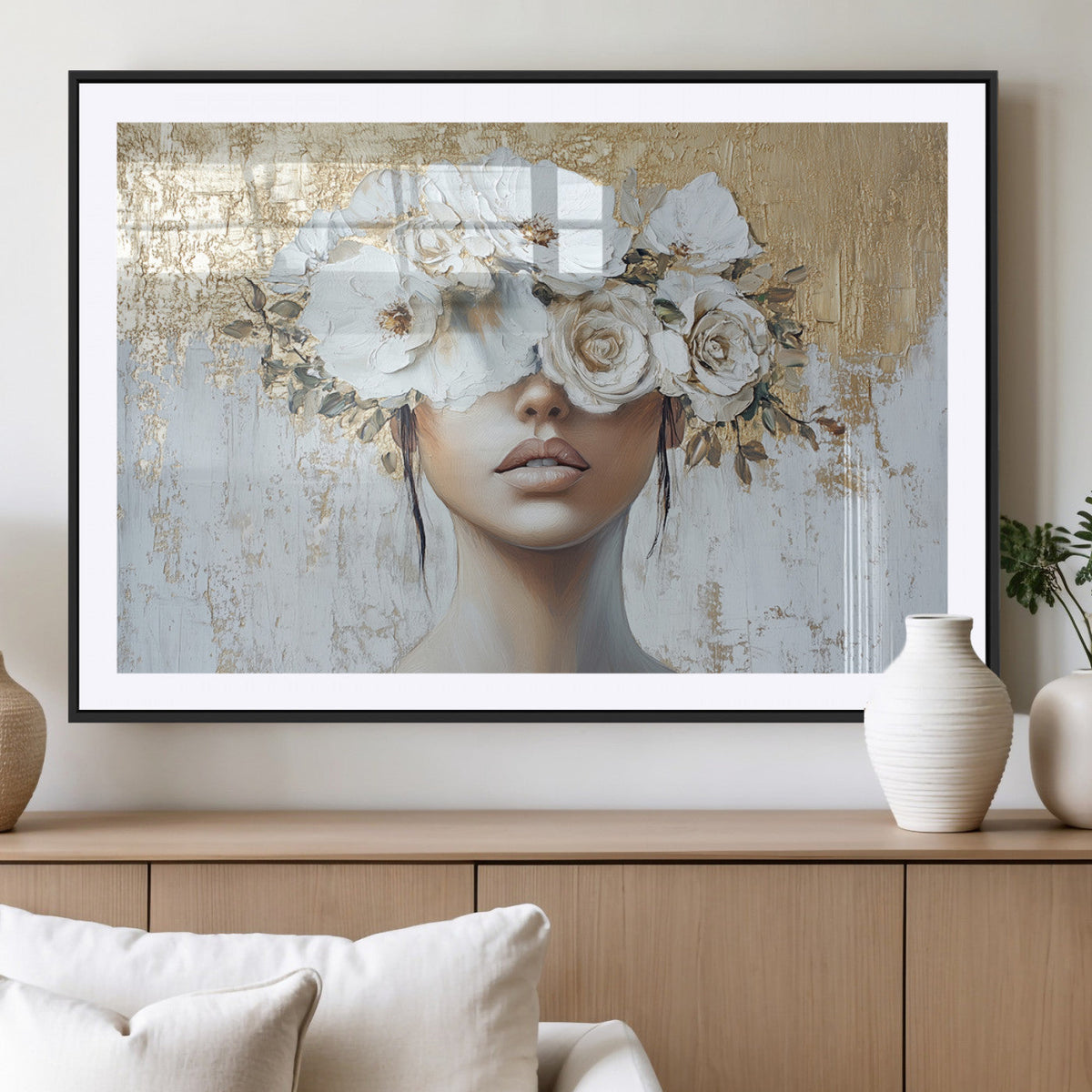 Golden Petal Wall Art - Canvas Print Flower Head Woman